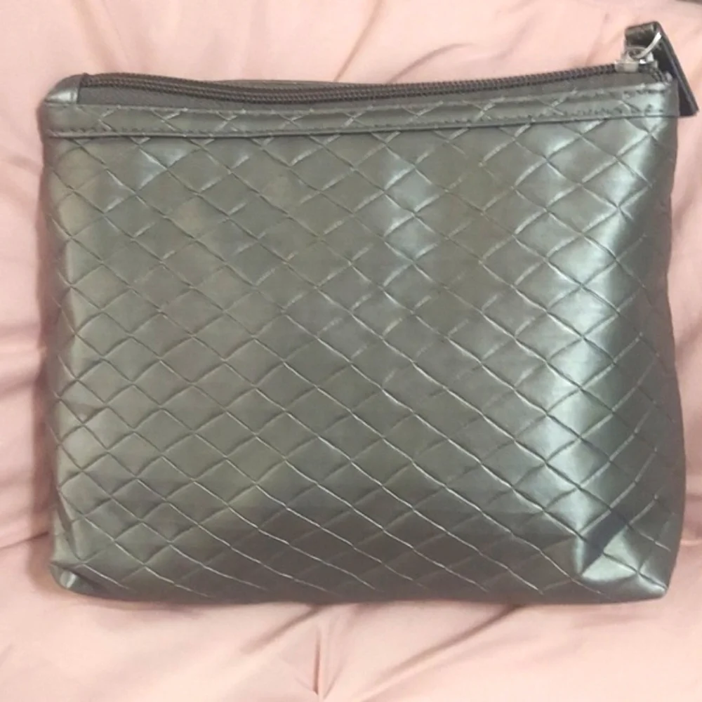 SeI Bella Quilted Woven Metallic Cosmetic Pouch Zip Bag